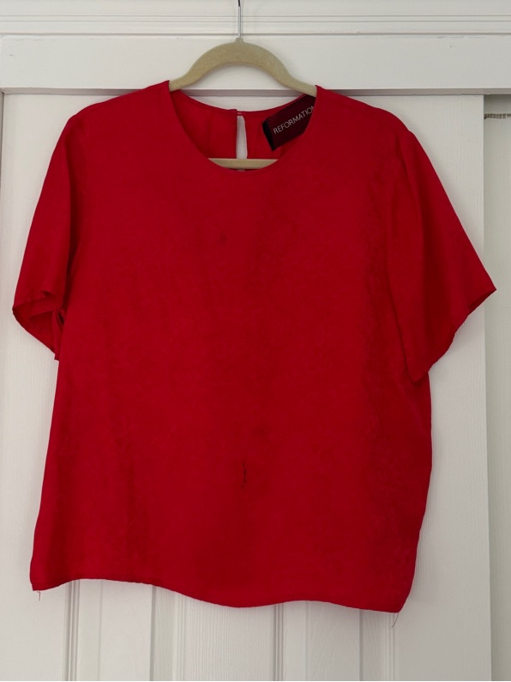 Reformation Red Short Sleeve Boxy Blouse